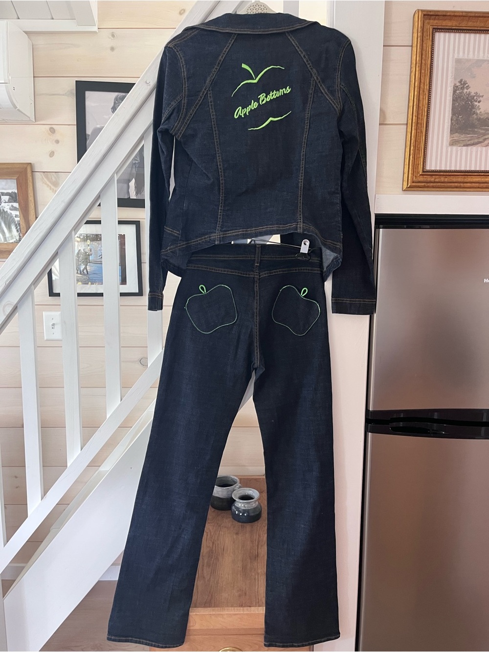 Apple Bottoms Women's Blue Dark Wash Denim Jacket & Pants Set L Stretch Y2K